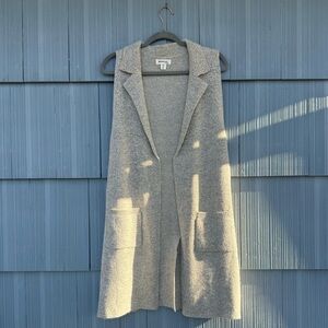 Monteau Long Open Front Sleeveless Vest, Boho Neutral Knit Sweater, Size Medium